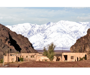 Atlas Mountains Morocco panoramic view with Berber village