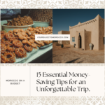 Morocco on a budget travel guide showing colorful souks and affordable street food